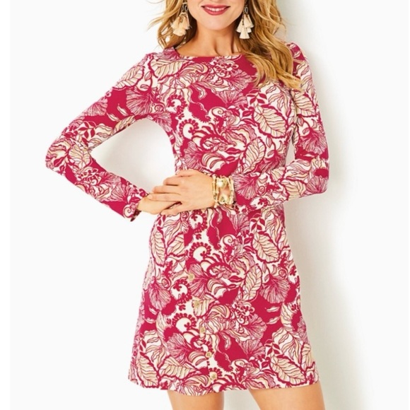 Lilly Pulitzer Maddox Straight Dress M Island Vibes Poinsettia Red UPF 50+ NEW - Picture 2 of 14